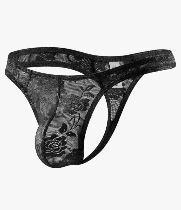 Men's Thongs Lace Underwear G-String Low Rise See Through Floral thong Tanga Pants